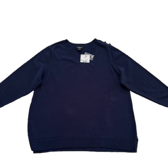 Liz Claiborne Woman Blue Round Neck Cotton Knit Gold Buttons Top Sweater 3X NEW - Picture 7 of 13